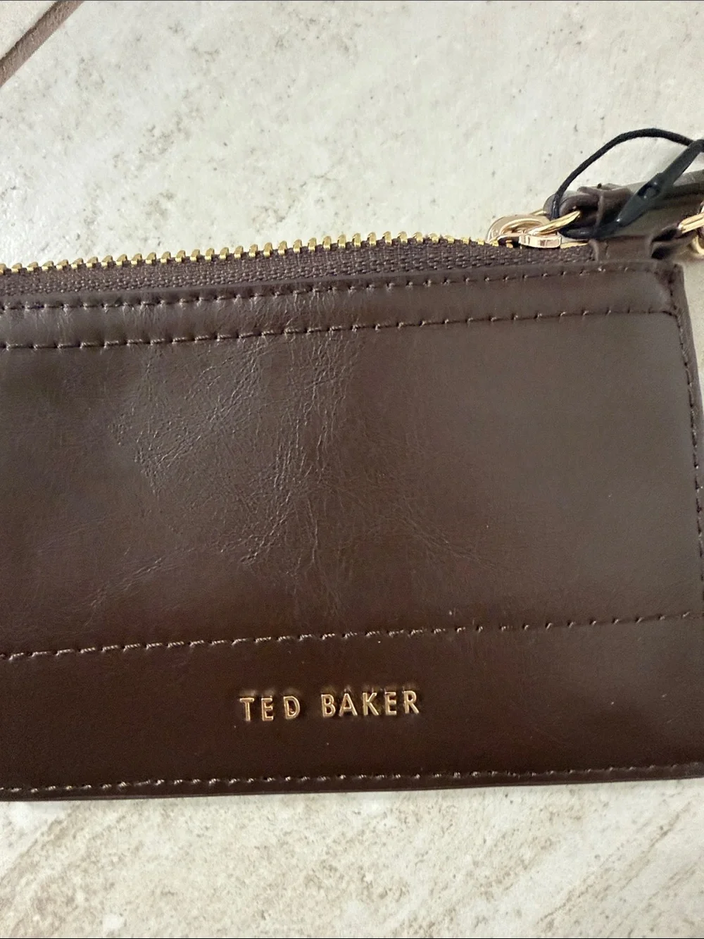 Ted Baker Dark Brown Leather Card & Key Holder with Gold Chain ..nwt ..authentic